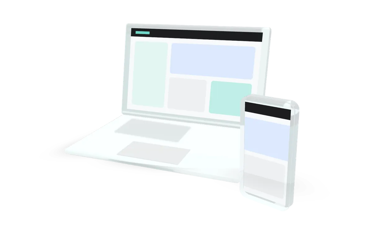 Software shown on a glass laptop and phone
